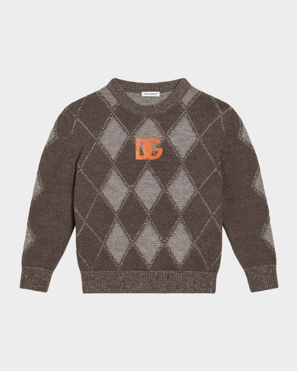Boy's Intarsia Argyle Crewneck Sweater, Size 4-